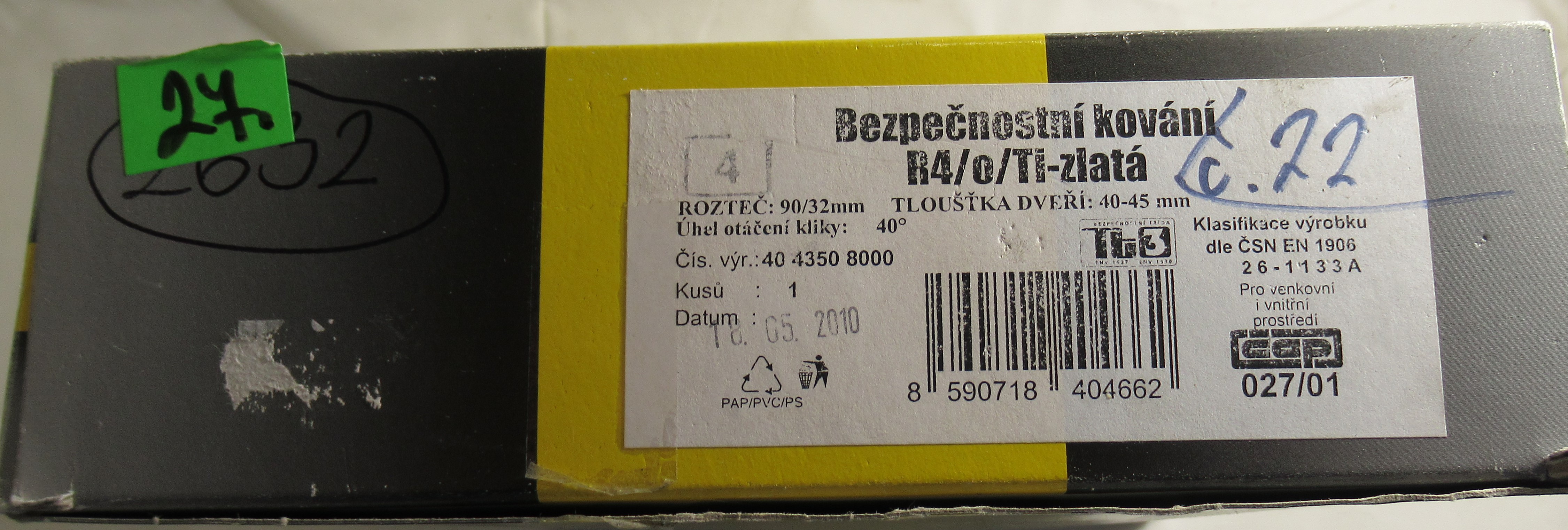 Bezpečnostní kování R4 Ti-zlatá s vložkou 90 mm